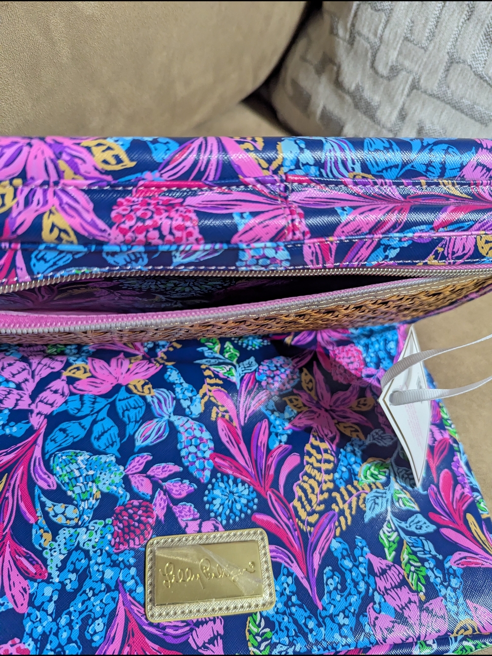 Lilly Pulitzer Navy Floral Laptop Sleeve with Woven Accent - Picture 6 of 9
